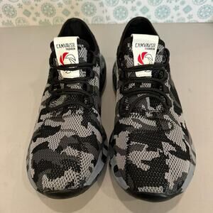 Camvavsr Mens 44 / 10 Running Walking Shoes Sneakers Black Gray Camo Lightweight